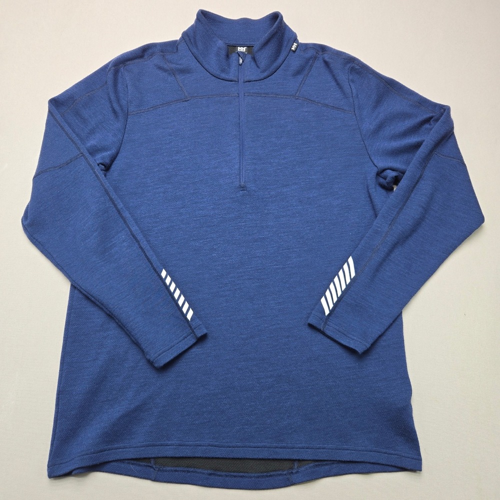 Helly Hansen Pullover 1/4 Zip Merino Wool Blend Reflective Blue Men XL Regular